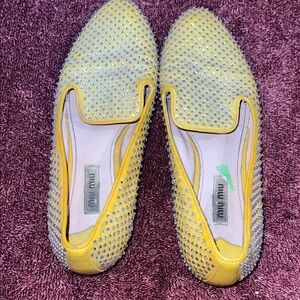 MIU MIU 37 (7) women embellished crystal flat shoe loafer